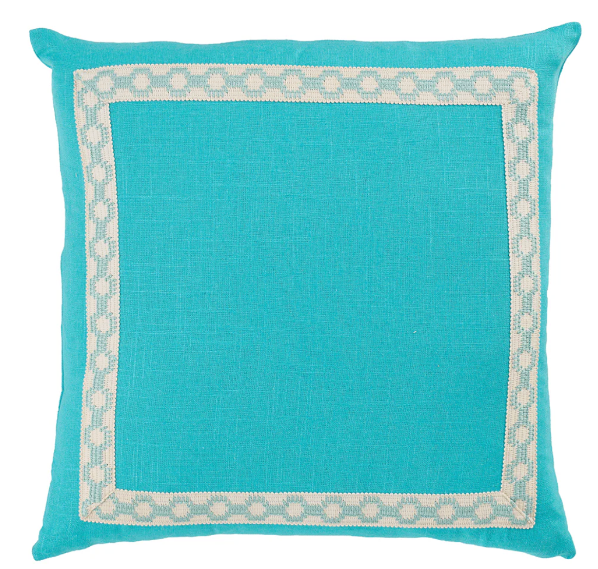 HAMPTON AQUA W/ HAMPTON PEACOCK BLUE TRIM KNIFE EDGE  22 x 22