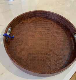 Bold Decor Round Design Tray with Chrome Handles in Crocodile Brown