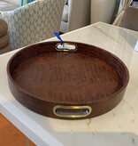 Bold Decor Round Design Tray with Chrome Handles in Crocodile Brown