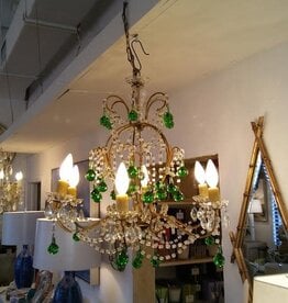 Vintage Green and Clear Glass Chandelier 24" x 24"