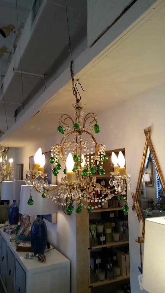 Vintage Green and Clear Glass Chandelier 24" x 24"