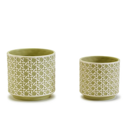 Green Embossed Cane Cashpot SM - 5 1/4" Dia x 5" H