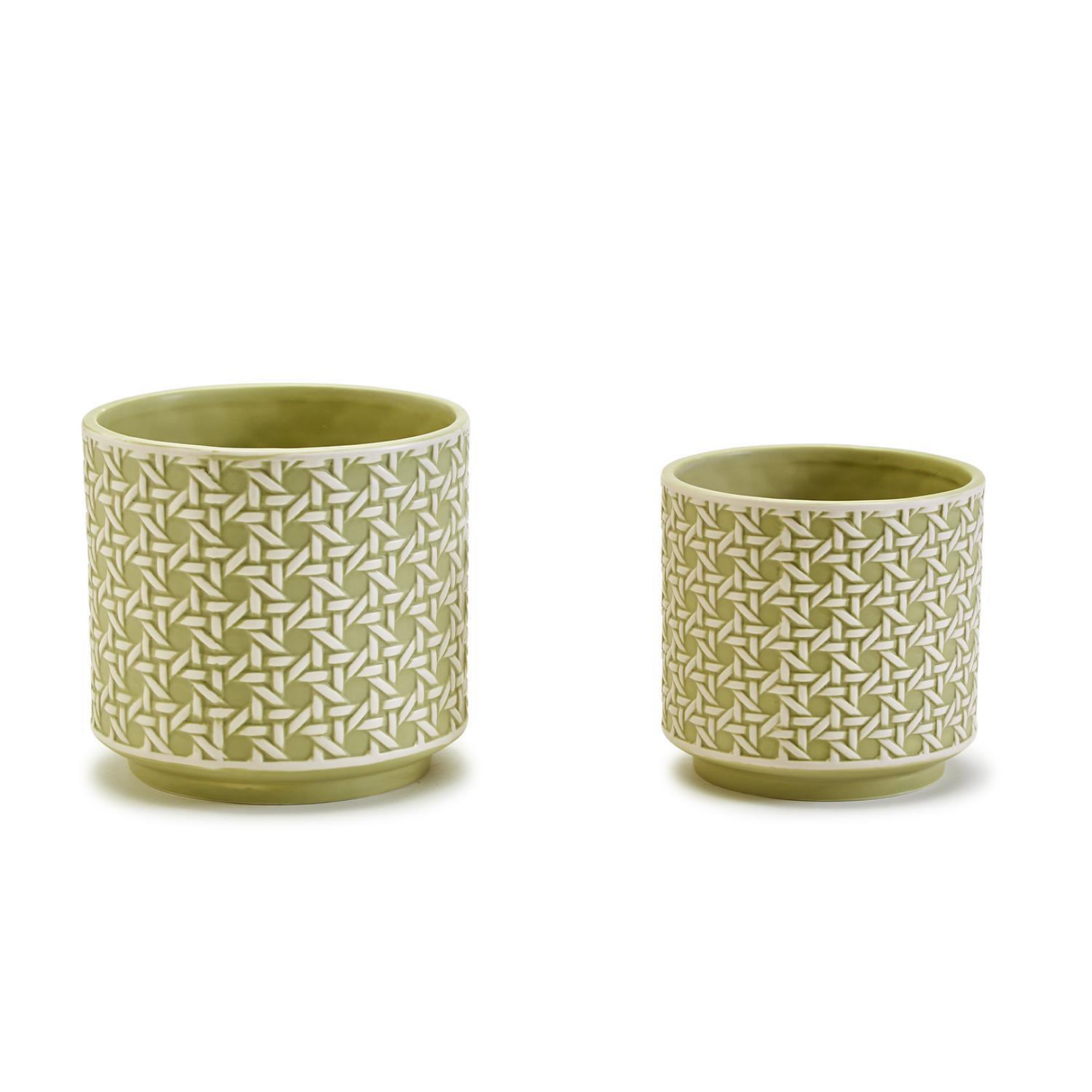 Green Embossed Cane Cashpot SM - 5 1/4" Dia x 5" H