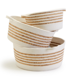 Hand-Woven Cotton and Water Hyacinth Basket MD - 15"Dia x 7"H