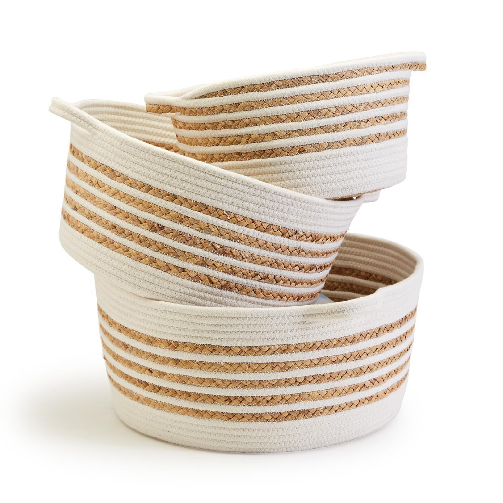 Hand-Woven Cotton and Water Hyacinth Basket MD - 15"Dia x 7"H