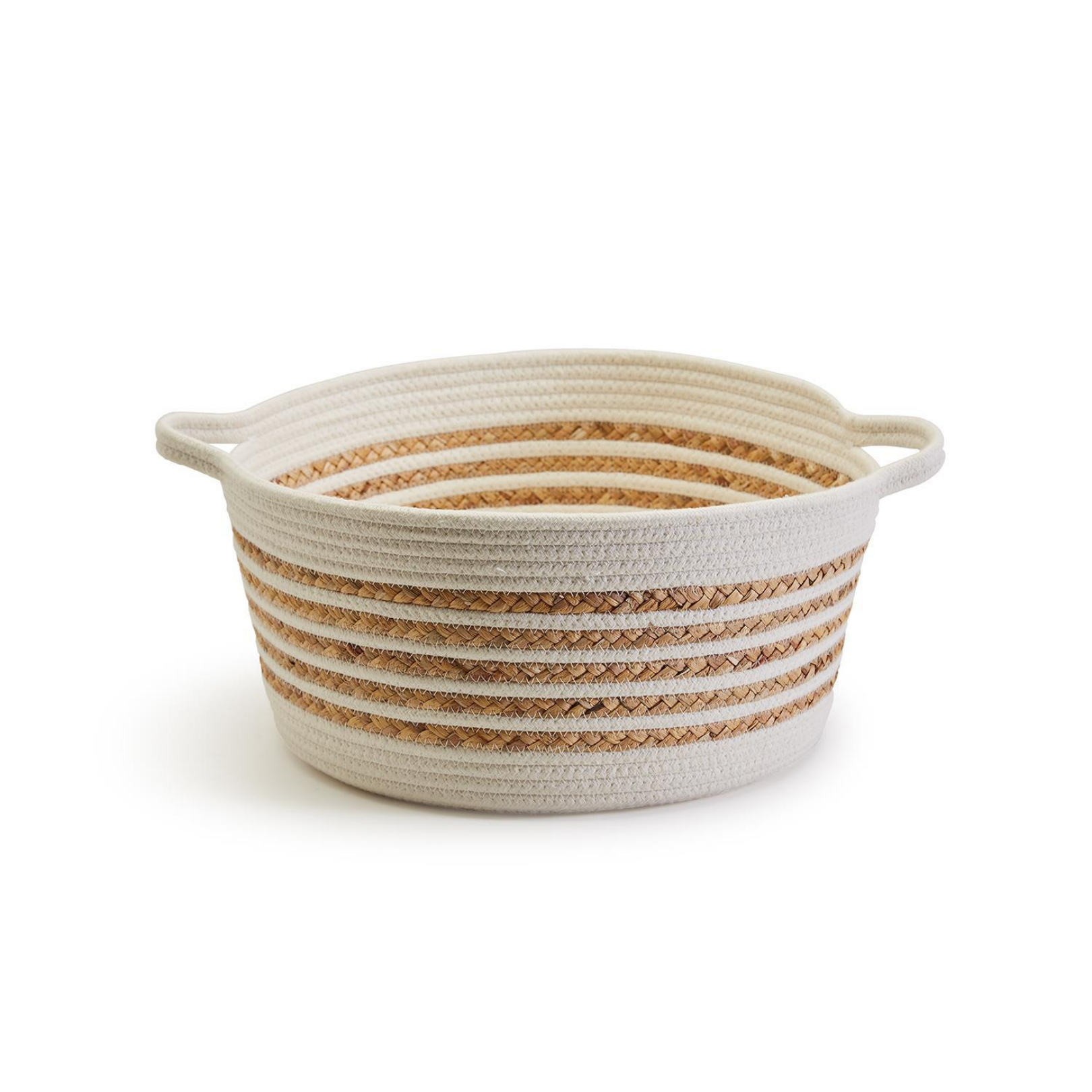 Hand-Woven Cotton and Water Hyacinth Basket MD - 15"Dia x 7"H