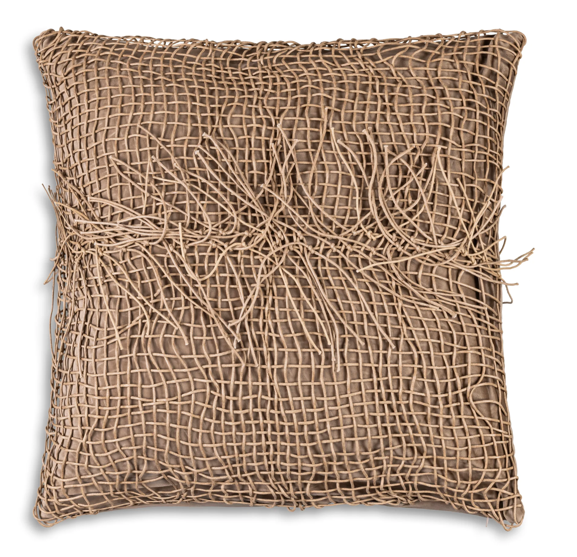 Cloud9 Design Beige Woven Leather with fringe layered over matching velvet 22"