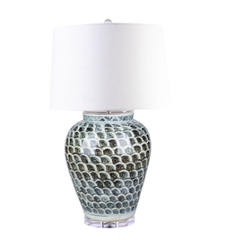 Moss Green Fish Scale Jar Lamp Acrylic Base / 32hx20dia