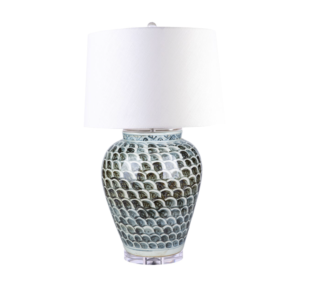 Moss Green Fish Scale Jar Lamp Acrylic Base / 32hx20dia