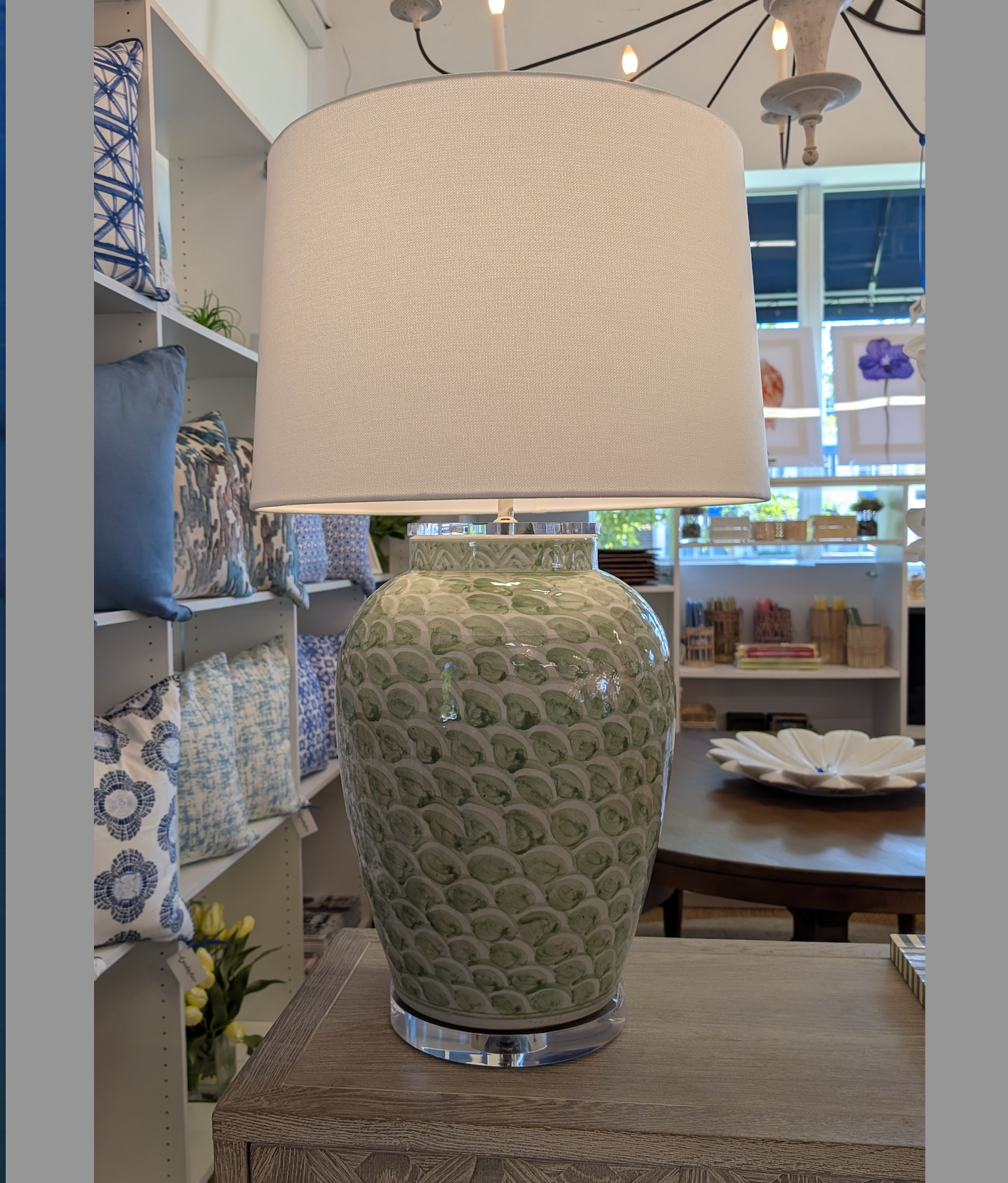 Moss Green Fish Scale Jar Lamp Acrylic Base / 32hx20dia