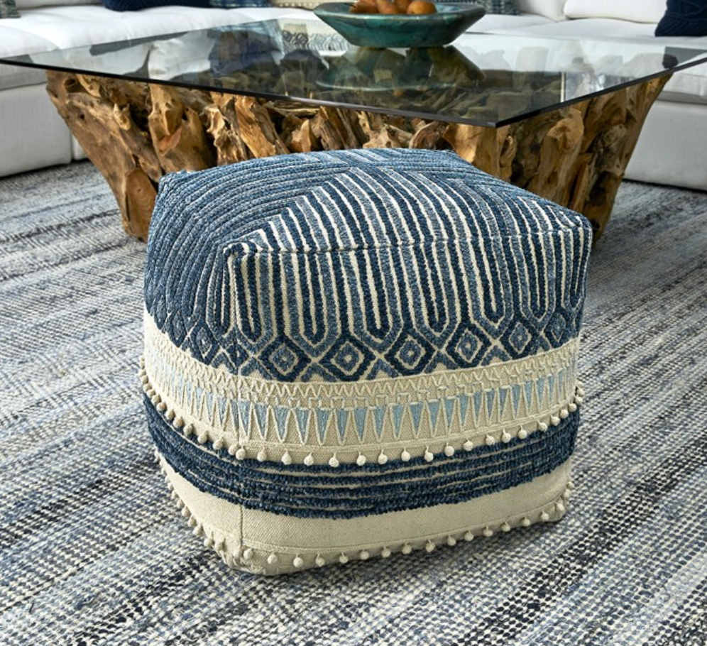 Malibu Pouf - Blue   24 W X 19 H X 24 D