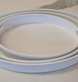 White Oval Trays S/.3 22 1/4" W x 15" L,19" W x 13" L ,15 3/4" W x 11" L x 2 1/2" H