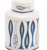 Fish Temple Jar Sm White And Blue W 5.9 x H 8.7 x L 5.9