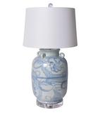 Blue & White Four Loop Handle Jar Twisted Flower Lamp / 30h x17dia