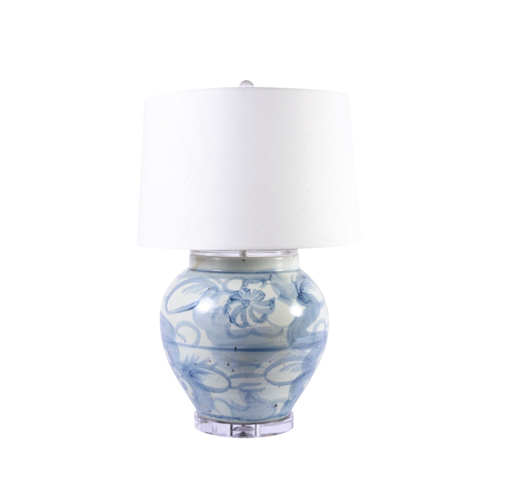 Blue & White Twisted Flower Open Top Lamp / 30h x20dia