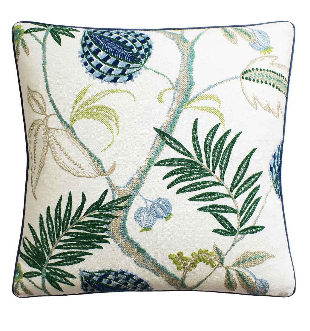 Magalia (Azure) - 100% Linen /Cotton Embroidery 22x22