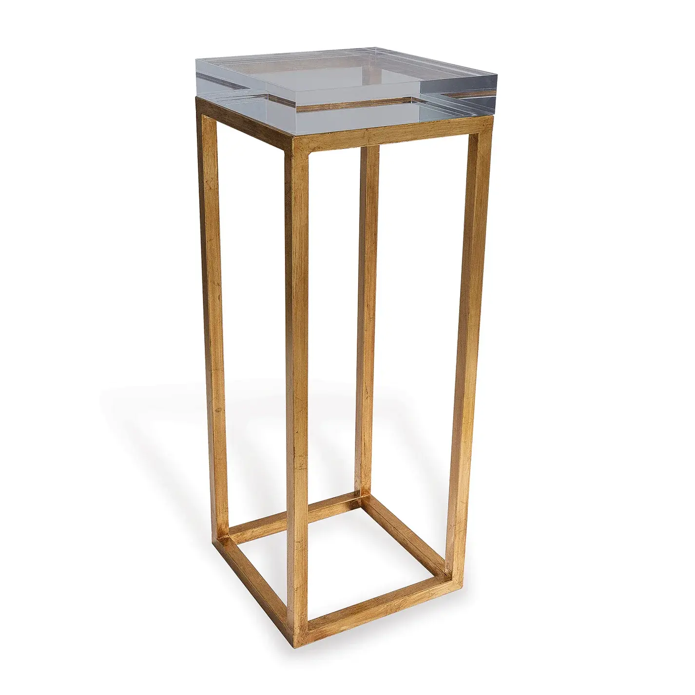 DRAKE LUCITE TABLE CLEAR/GOLD 27"H x 10" x 10"