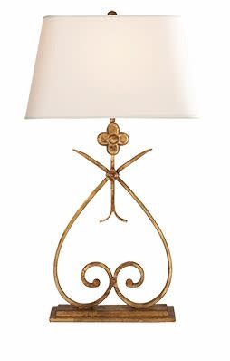 Harper Table Lamp in Gilded Iron with Natural Paper Shade 29.5H x 15.5W