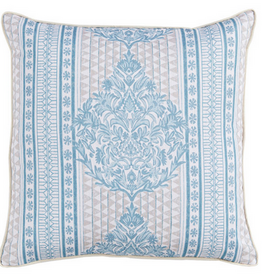 FARRAH BLUE W/ EGGSHELL LINEN BACK & PIPE - 22 x 22