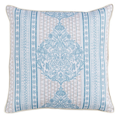 FARRAH BLUE W/ EGGSHELL LINEN BACK & PIPE - 22 x 22
