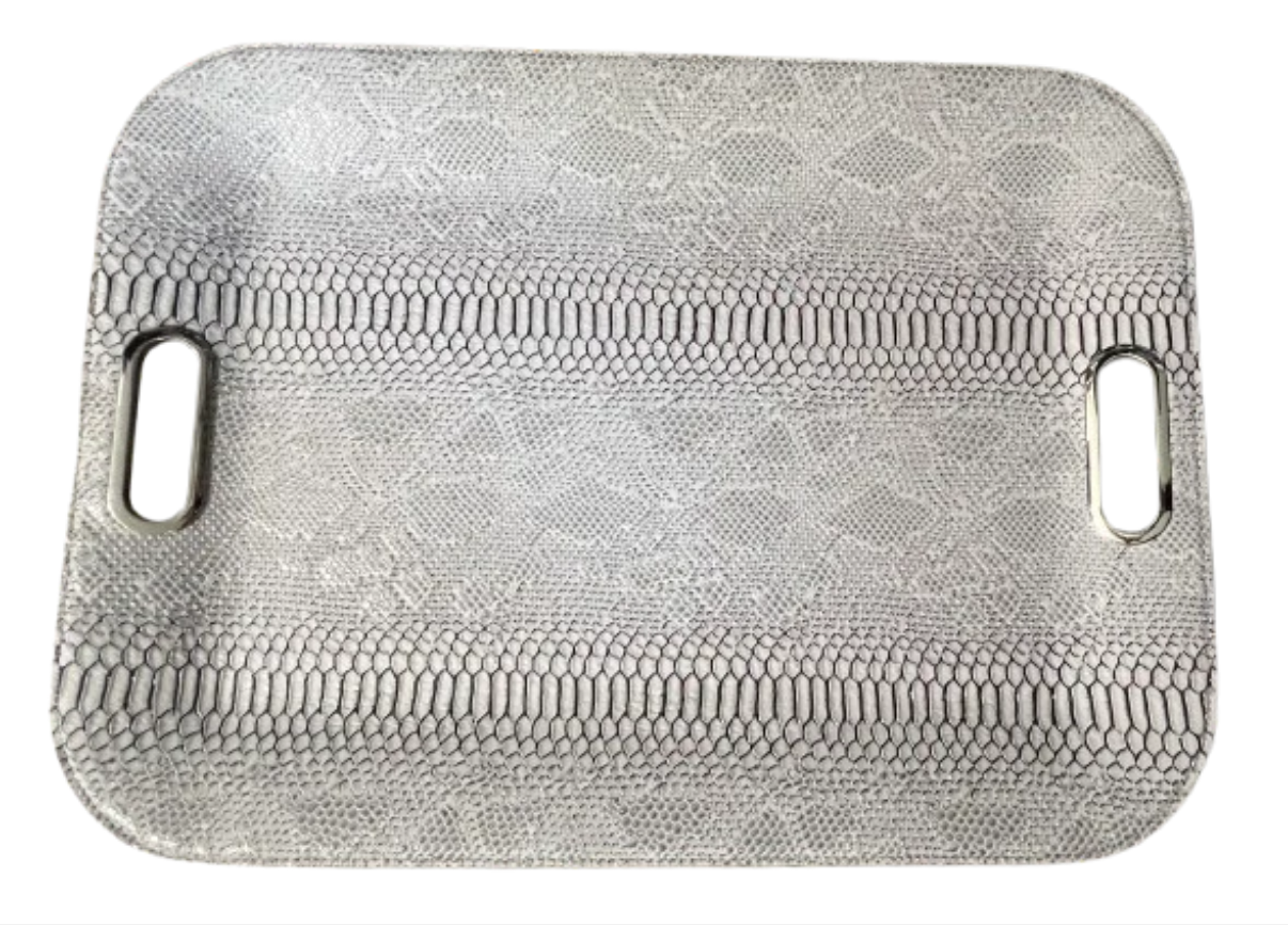 Bold Decor Large Serving Tray with Metal Handles - Dragon Beige