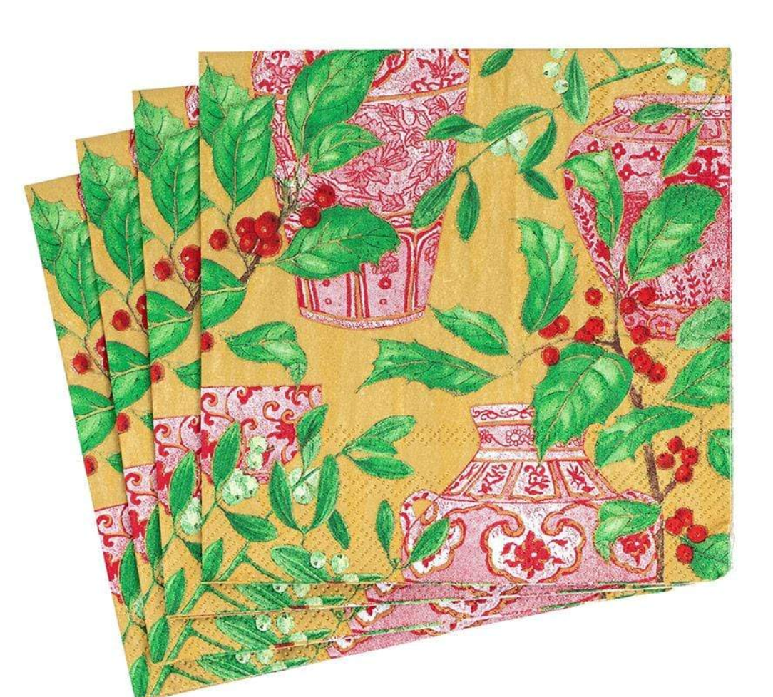 Holly and Porcelain Paper Cocktail Napkins