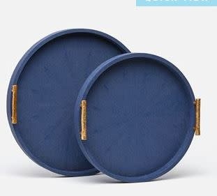 Doris Navy Shagreen Tray - Small 17''D x 3''H