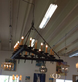 Antique Triangular Chandelier wood and Iron  62' x 62" x 22"h x 54" center