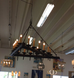Antique Triangular Chandelier wood and Iron  62' x 62" x 22"h x 54" center