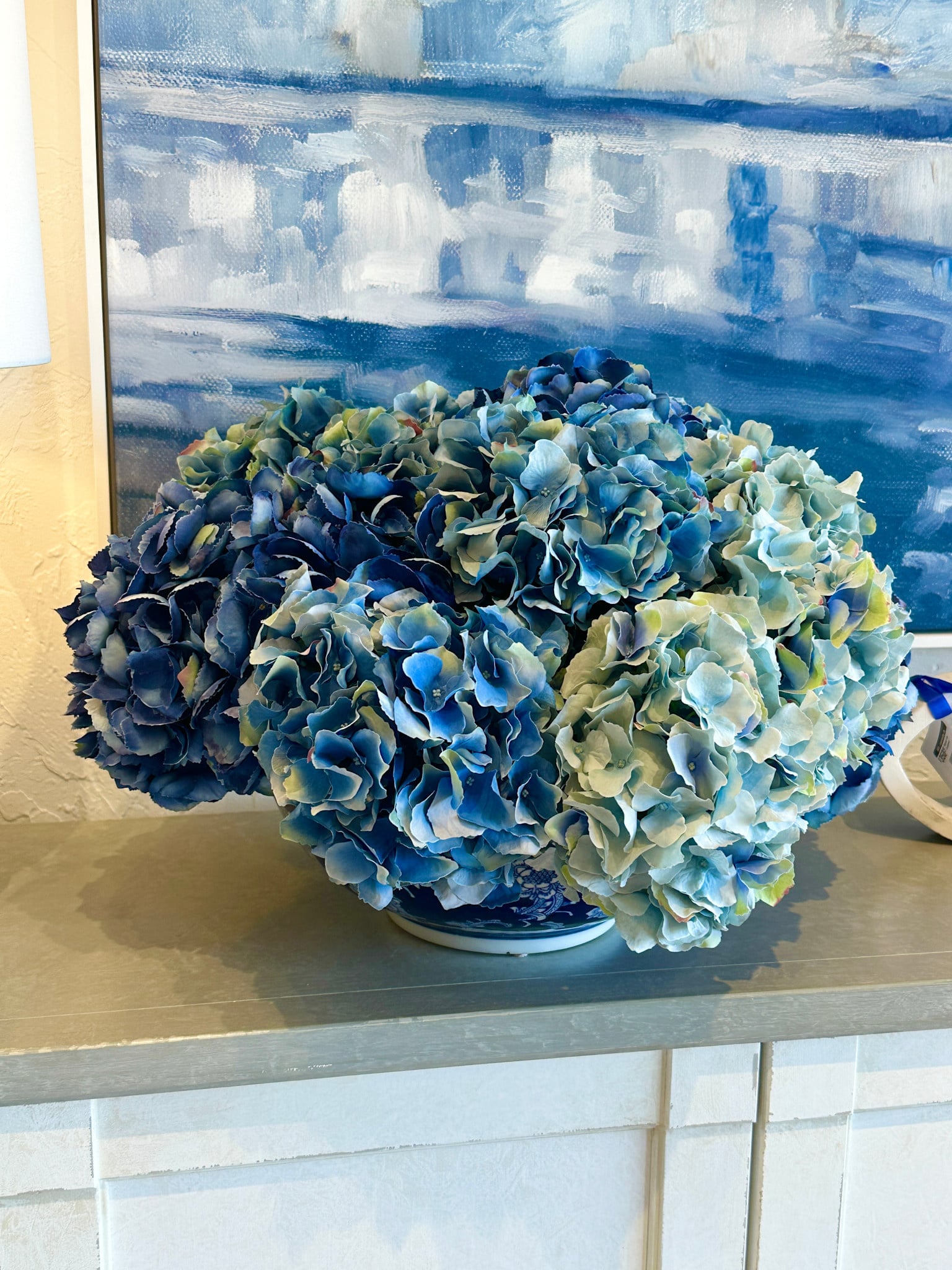 Hydrangea in Long Life Bowl-DRKBL/BL/LBL