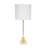 ABITA GOLD LEAF BUFFET LAMP WITH CRYSTAL BASE & WHITE LINEN SHADE - 36"H