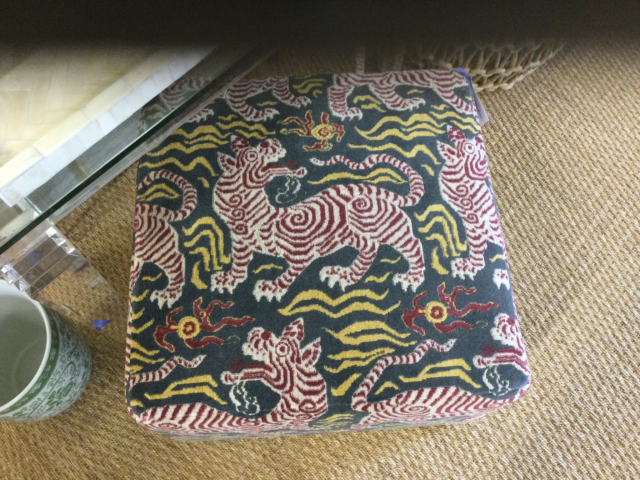 Gray Ottoman with Tiger Design 20" x 20" x 17"