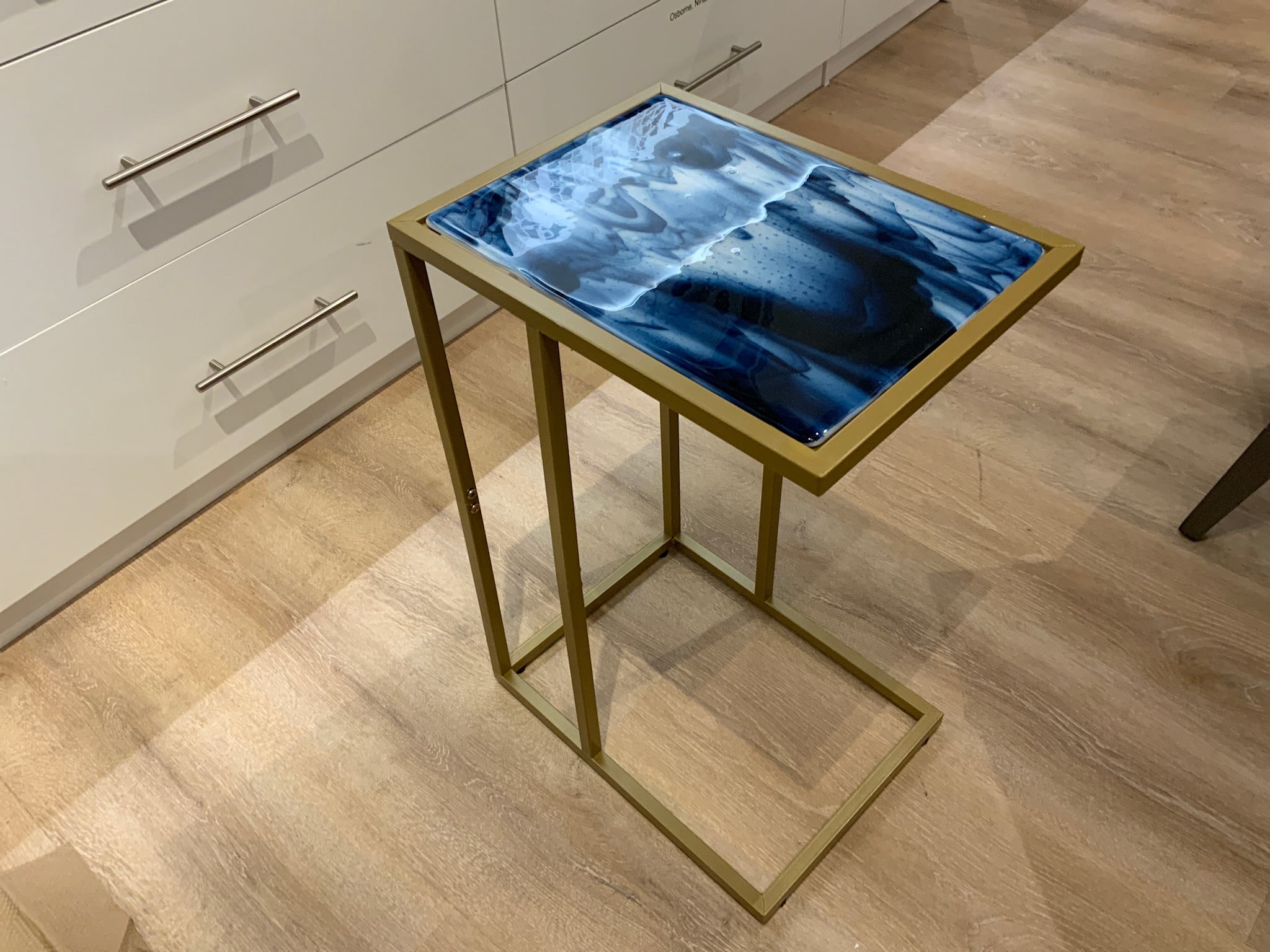 Gold Blue Smokey Aventurino Table 23Hx16Dx12W
