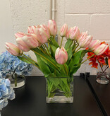 Dutch Tulips in 6” Rectangle Vase (Light Pink)