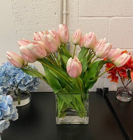 Dutch Tulips in 6” Rectangle Vase (Light Pink)
