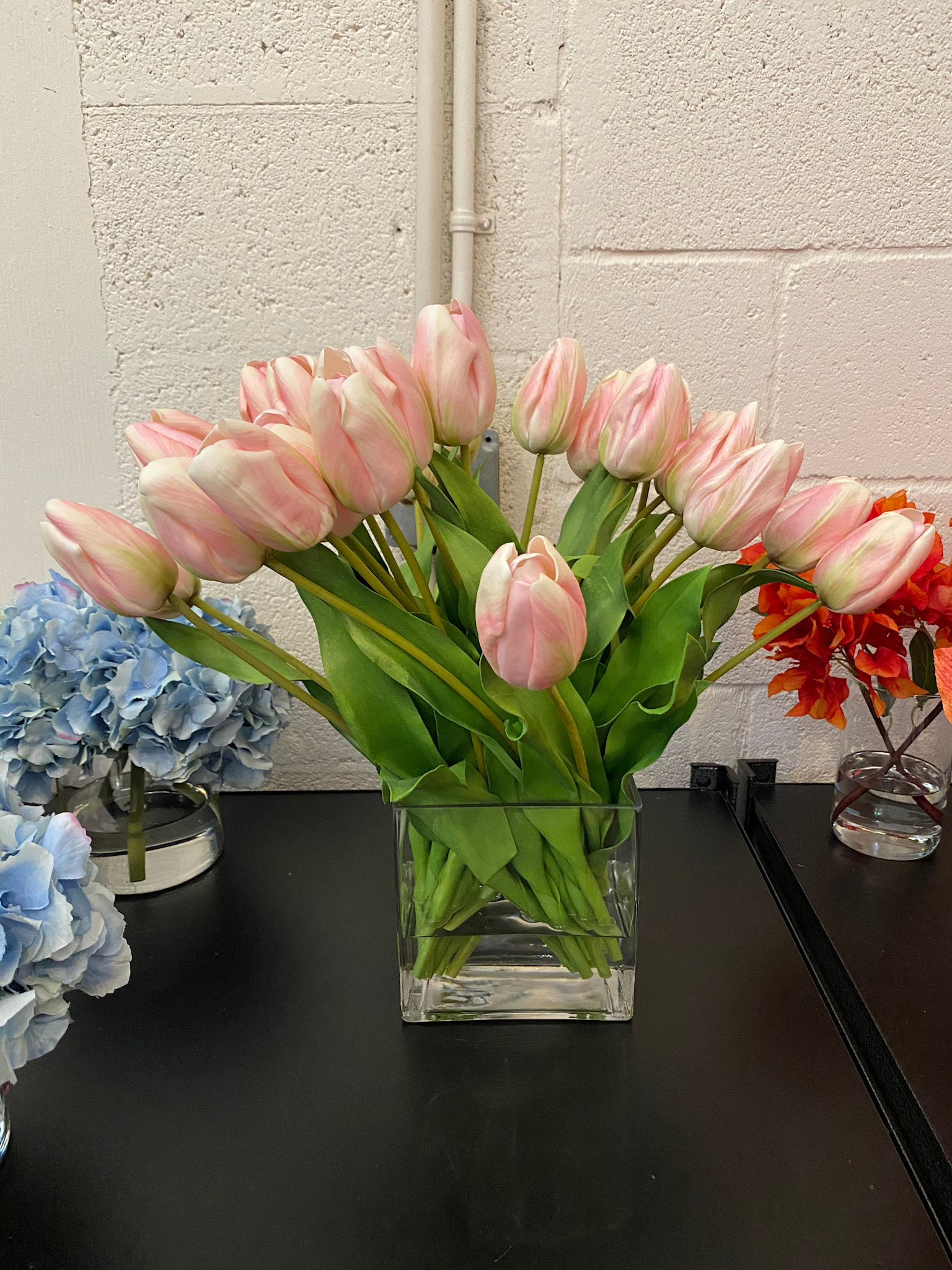Dutch Tulips in 6” Rectangle Vase (Light Pink)