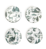 Forest Christmas Set of 4 Green Toile Coasters with Holder