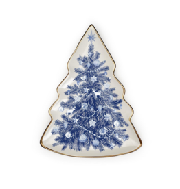 Blue and White Christmas Tree Plate (dry food only, hand wash)