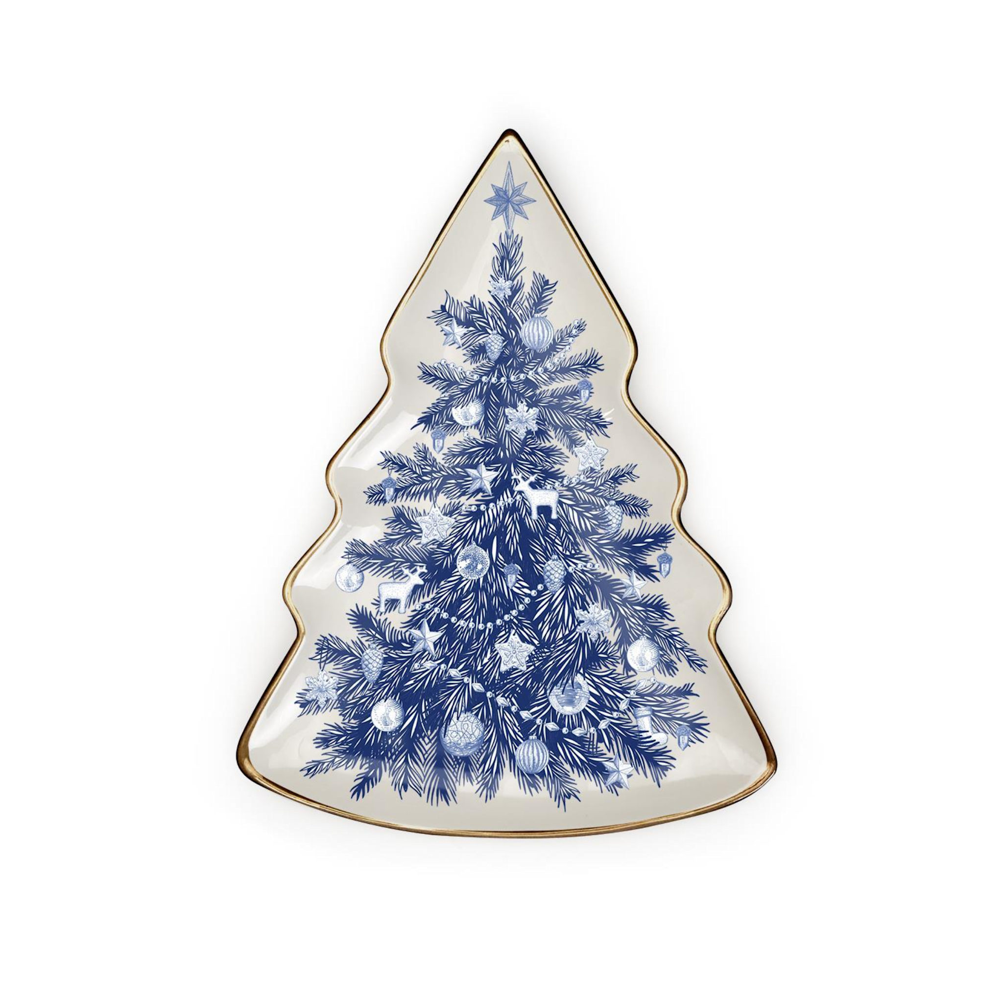 Blue and White Christmas Tree Plate (dry food only, hand wash)