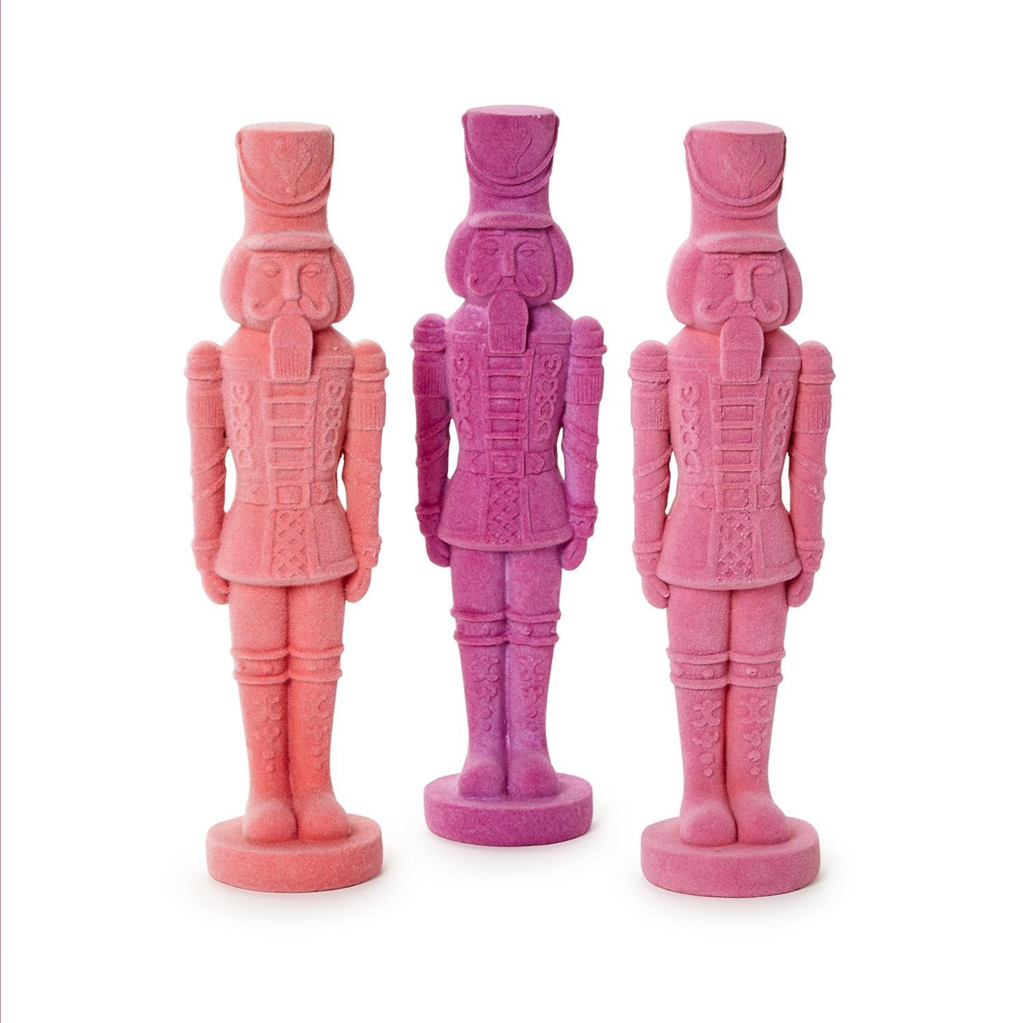 Flocked Nutcracker Assorted 3 Colors: Pink, Purple, Peach - Resin/Nylon