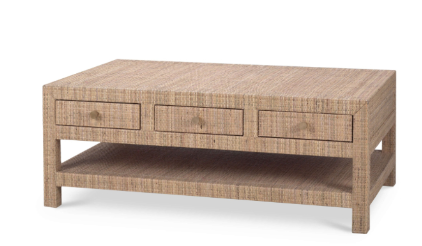 Kagu 6 Drawer Coffee Table w/ Rattan W 47 x D 30 x H 18 in