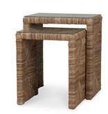Tuscan Rush Nesting Table Set 2 with Tempered Glass W 24 x D 16 x H 27 in