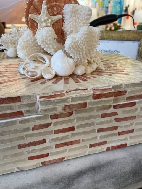 Coral Sunburst Box with Coral 14"W x *"D x 5"H