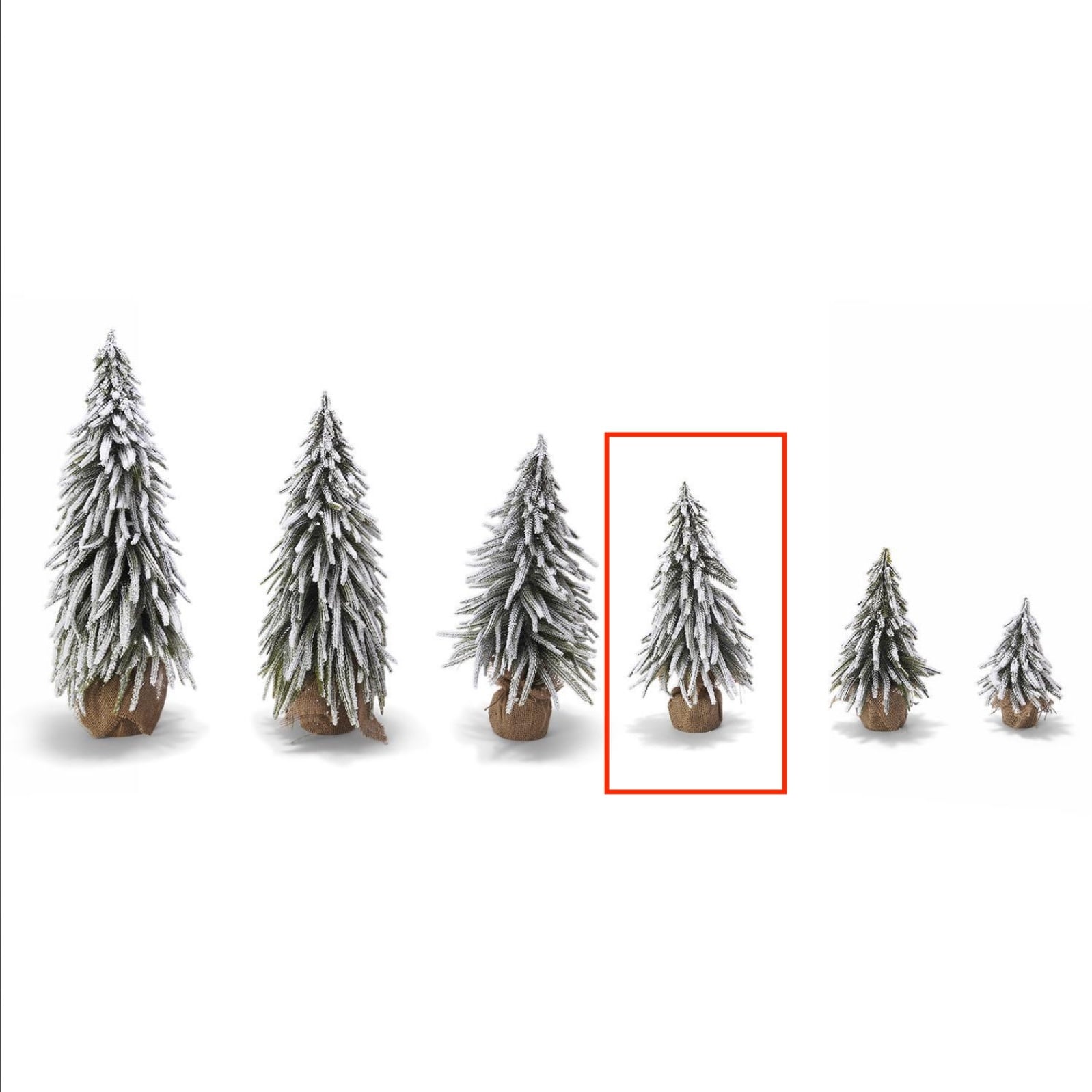 14" Snow Covered Christmas Tree with Jute Covered Wooden Base
