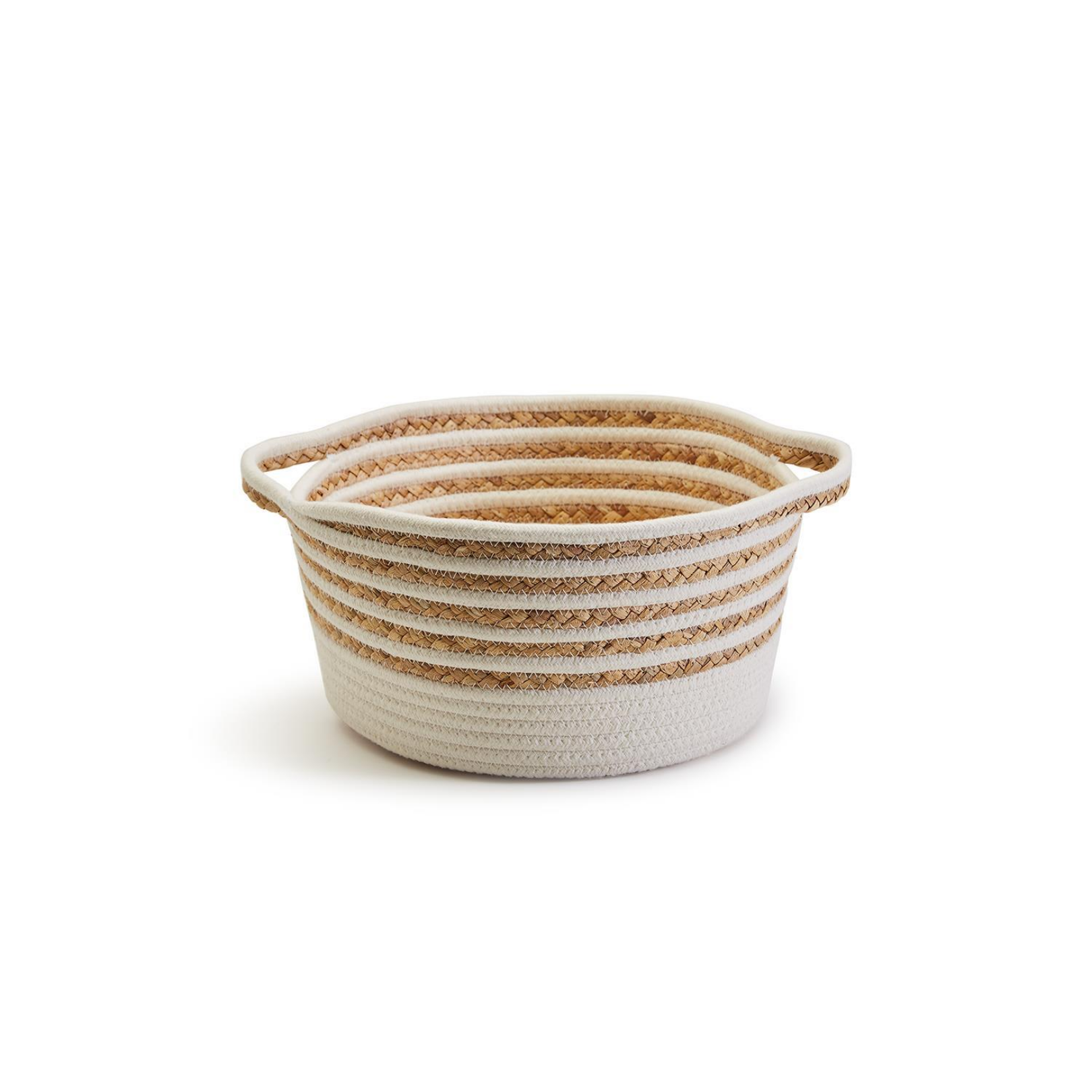 Hand-Woven Cotton and Water Hyacinth Basket SM - 12"Dia x 6"H