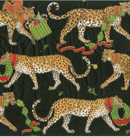 Christmas Leopards Black Napkin Cocktail