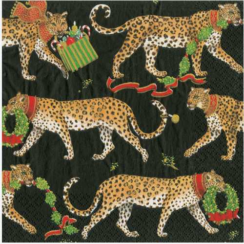 Christmas Leopards Black Napkin Cocktail