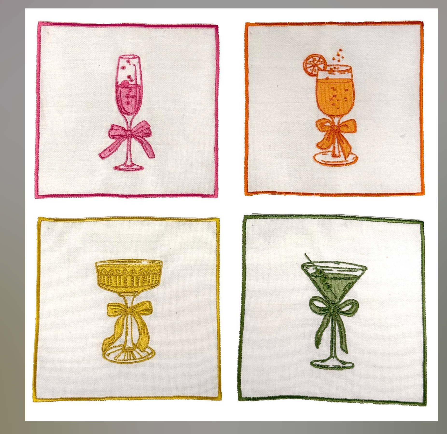 Cheers Set of 4 Embroidered Cocktail Napkins5" Sq