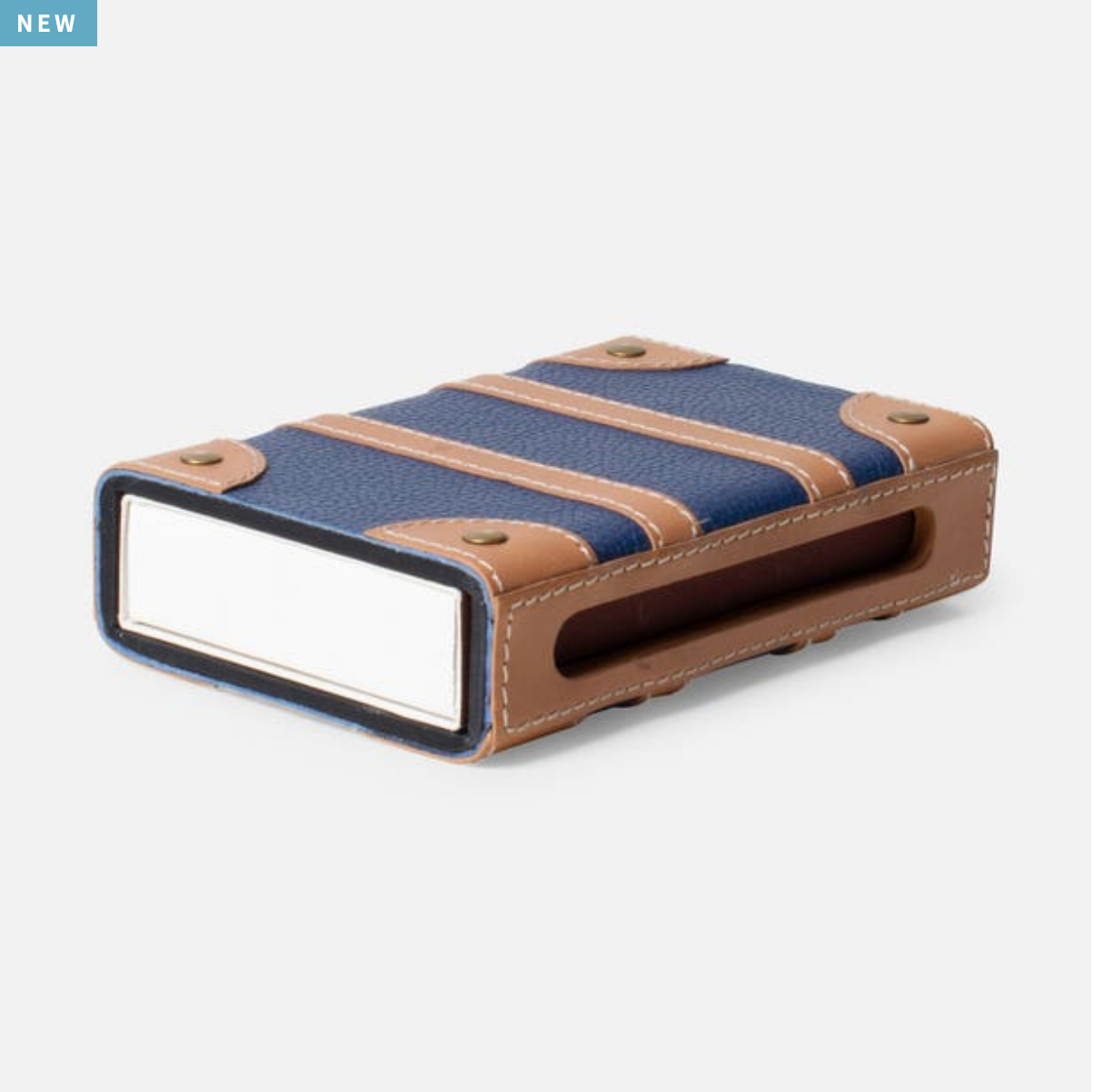 Pigeon & Poodle Dunlap Match Box - Navy/Aged Camel Full-Grain Leather