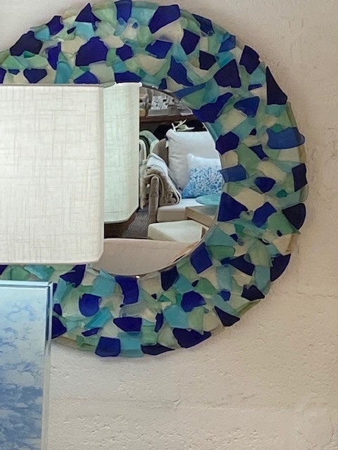 Sea Glass Mirror 24" Round Aqua/Blue